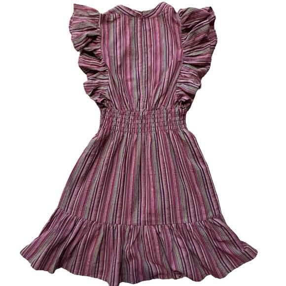 Pinch Red Striped Flutter Sleeve Fit & Flare Smocked Waist V Neck Dress Medium - Picture 1 of 6